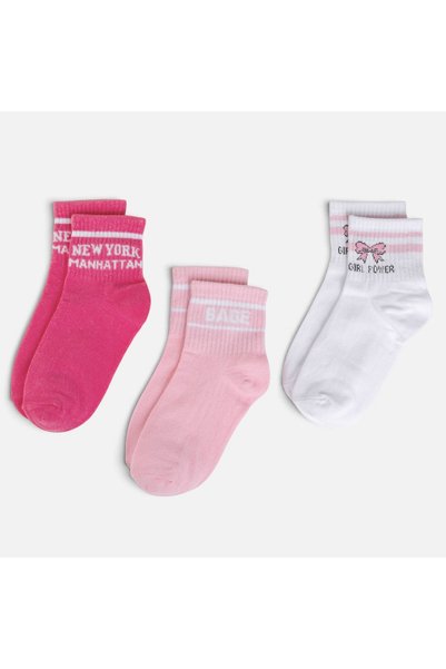 OEM Sosete Sport Albe Roz si Fucsia pentru Fete - 3 Perechi