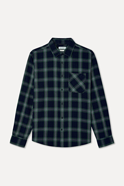 Mudo Men's Navy Blue Plaid Regular Fit Long Sleeve Shirt