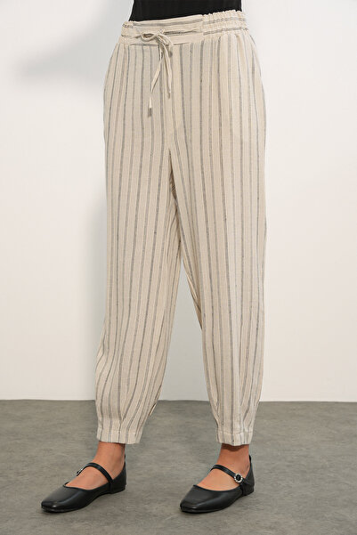 Modamorfo Women's Striped Linen Pants 30102 - Black