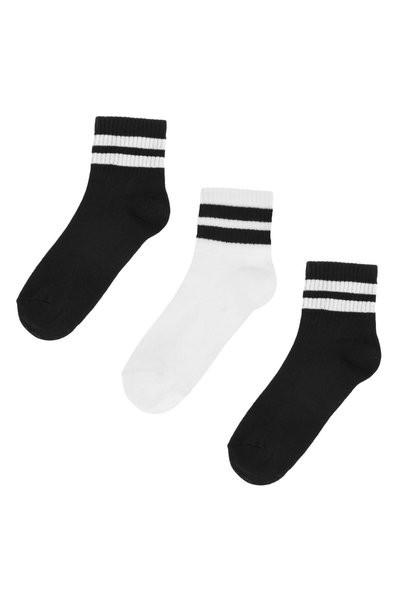 OEM Sosete Sport Fancy Mid Cut Negre Albe cu Dungi - 3 perechi