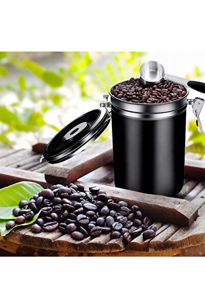 NO BRAND Borcan pentru boabe de cafea din oțel inoxidabil, etanș, cu rotiță d...