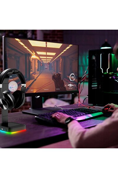 NO BRAND Suport pentru căști de gaming cu hub de iluminare RGB + 2x USB