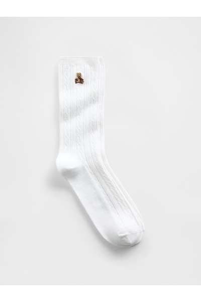 GAP Erkek Beyaz Brannan Bear Cable-Knit Crew Çorap