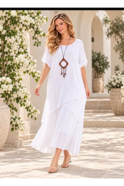 MARWARİ OTANTİK BUTİK Lined Wrinkled Fabric Cotton Women's Dress 38/46
