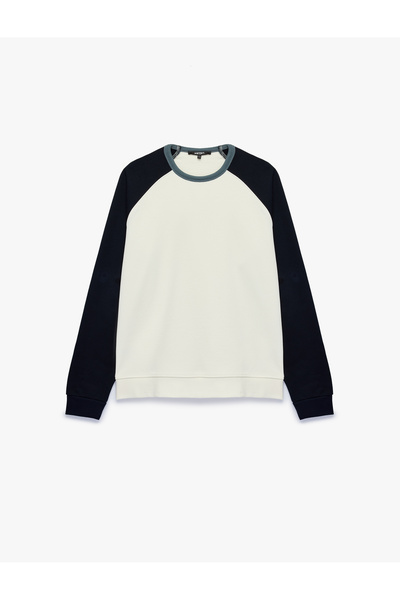 Koton Cotton Shaded Color Contrast Crew Neck Long Raglan Sleeve Sweatshirt