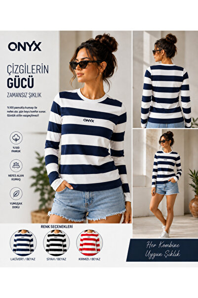 Onyx uzun kollu penye pamuk sweatshirt