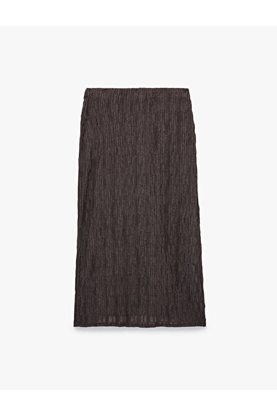 Koton Slim Fit Slit Textured Fabric Midi Pencil Skirt
