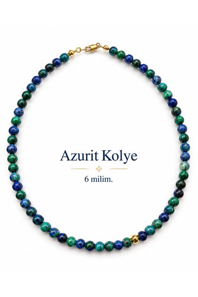 Cunda Doğal Taş Design Azurit Doğal Taş Kolye 6 mm.
