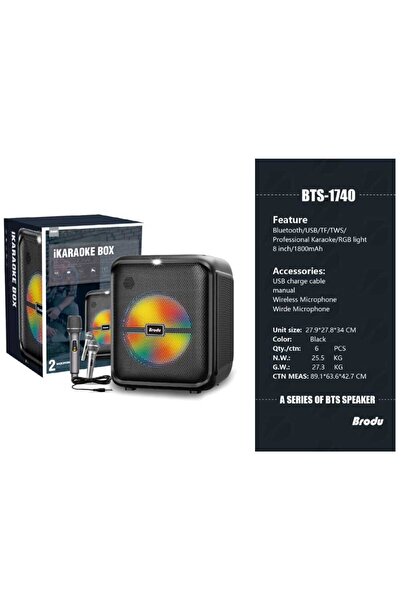 BTS مكبر صوت كاريوكي بلوتوث من برودو BTS-1740 مع ميكروفونين - مكبر صوت محمول ...