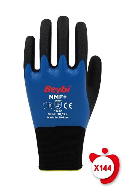 Beybi Nmf+ Mavi Tam Kaplı Mikro Köpük Nitril Kaplı Polyester Örgü Eldiven 10 ...