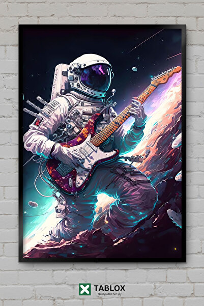 TABLOX Astronaut svira gitaru, dekorativna MDF slika sa svemirskim okvirom