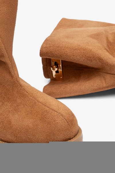 diclepolat Women's Tan Suede Short Boots Buckle Ankle Boots Beige Daily Stylish Boots Meliro