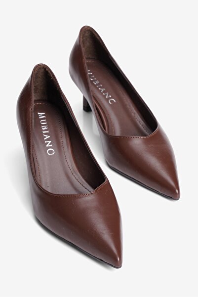 Mubiano Women's High Heel Shoes Stiletto Pointed Toe Short Heel Fern Brown