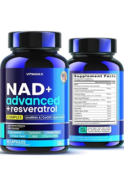Vitamax NAD+ Advanced + Resveratrol Complex Urolithin A, CoQ10, Quercetin 60 ...
