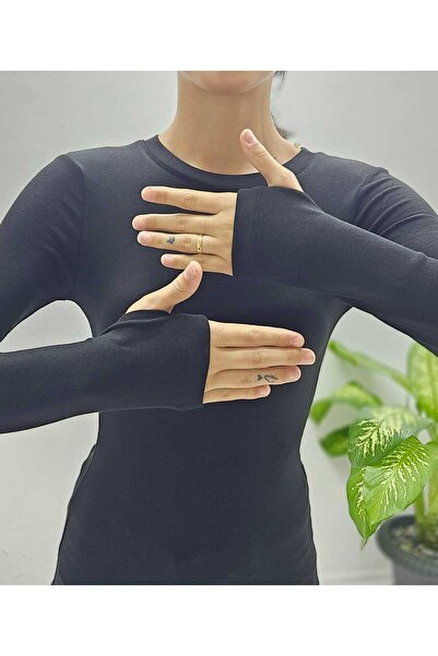 Velista Women's Modal Fabric Crew Neck Long Sleeve Finger-Loop Body-Blouse