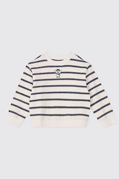 Panço Erkek Bebek Bisiklet Yaka Baskı Detaylı Ekru Sweatshirt