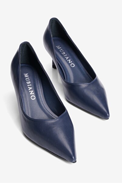 Mubiano Women's High Heel Shoes Stiletto Pointed Toe Short Heel Fern Navy Blue