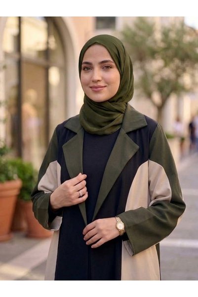 FULLJOY عباية أنيقة بتصميم بليزر ياقة من القماش الخفيف مع سكارف