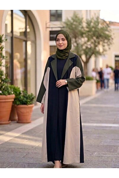 FULLJOY عباية أنيقة بتصميم بليزر ياقة من القماش الخفيف مع سكارف