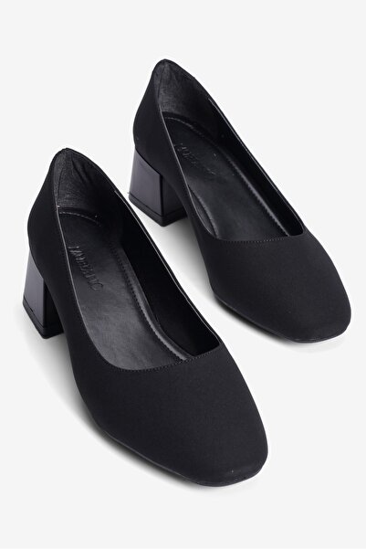 Mubiano Women's Nubuck Heeled Shoes Oval Toe Thick Heeled Mabel Black