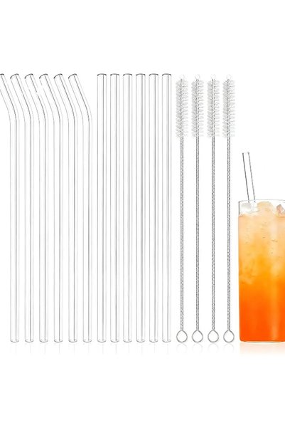 GoodTool 12 Reusable Straws (6 Bent + 6 Straight) with Cleaning Brushes for H...