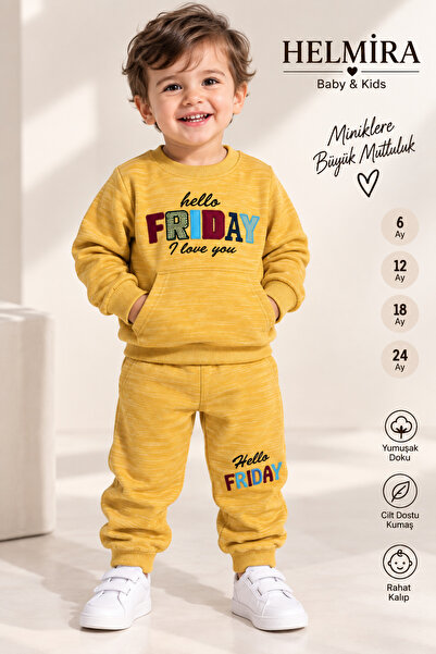 HELMİRA Baby Boy 2-Piece Set, Thessaloniki Fabric, Kangaroo Pocket, Cuffed Sl...