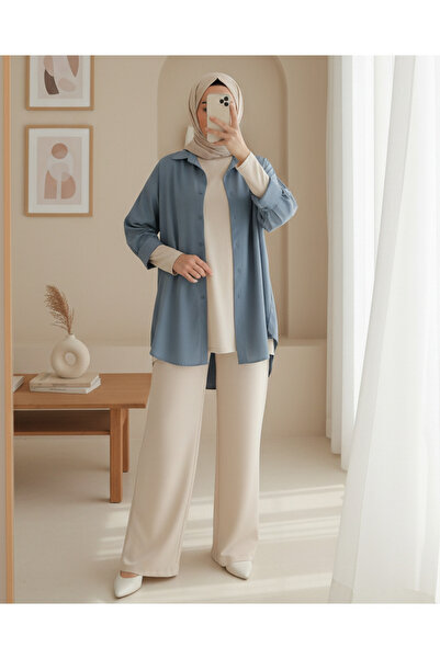 Modamorfo 3900 Oversize Long Basic Shirt - Indigo