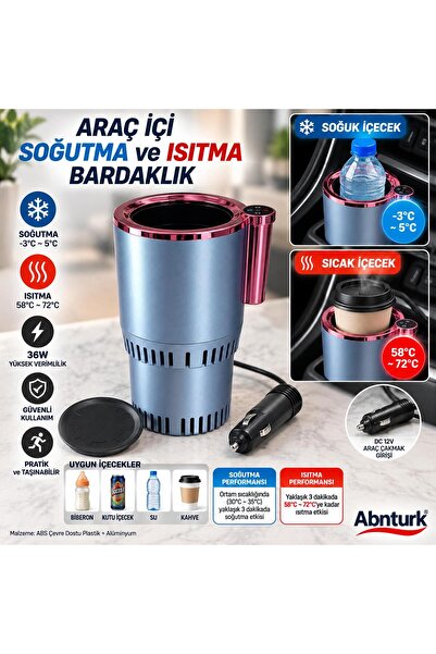 abnturk Araç İçi Otomatik Isıtma ve Soğutma Özellikli Bardaklık-Led Ekranlı 12V Çakmaklık Girişli Bardak Kup