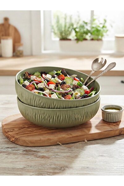Kütahya Porselen Mood Line 2 Parça 20 Cm Çukur Salata Kasesi Haki