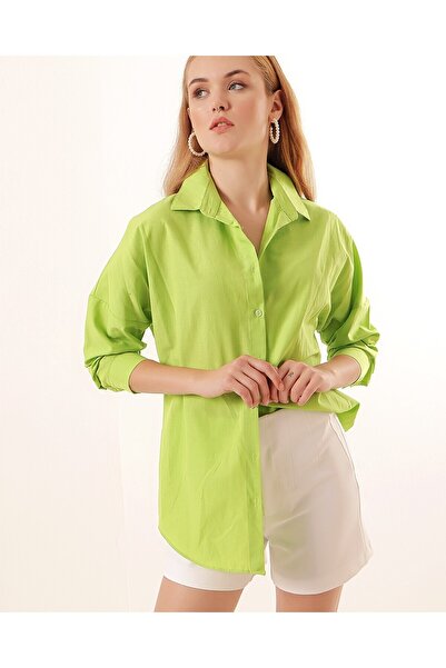 Modamorfo 3900 Oversize Long Basic Shirt - Çağla