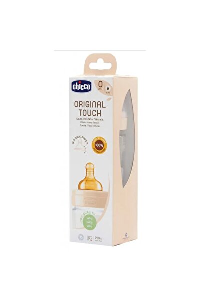Chicco Biberon Original Touch Glass, 240 ml, cu tetină din latex 100%, anti-c...