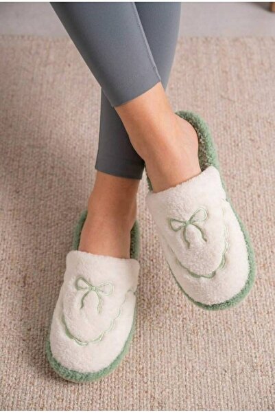 ALMİNA Women's Plush House Slippers Soft Furry Bowknot Winter House Slippers