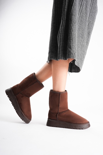 marceline Women's Bitter Brown Suede 5cm Thick Heeled Winter Casual Boots with Fur Inside