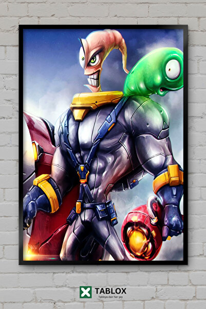 TABLOX Earthworm Jim Solucan Game Tableau decorativ din MDF înrămat cu person...