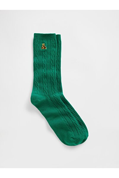 GAP Erkek Yeşil Brannan Bear Cable-Knit Crew Çorap