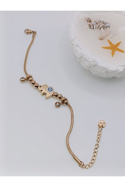 Generic Brand Gold, Steel Bracelet with Elephant Eye Beads and Stones
