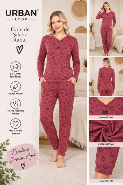 Urban Look Women's Patterned Pajama Set – Long Sleeve Comfortable Home Wear