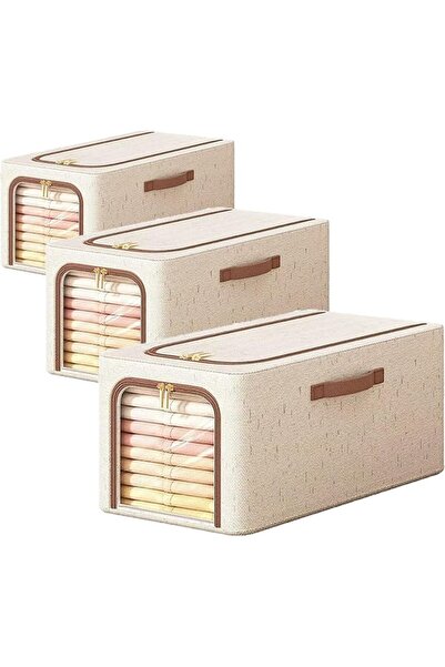 Tazweeq 3 Pack 49L Clothes Storage Bins with Metal Frame, Stackable Clothes S...