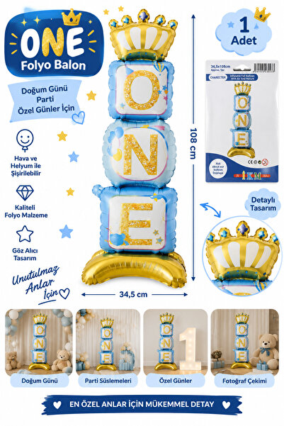 ONE Folyo Balon | Taçlı Doğum Günü Balonu | 108x34,5 cm