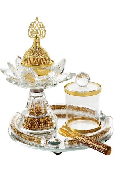 GENERAL Crystal Lotus Incense Burner Set with Glass Storage Jar, Clip, Decora...