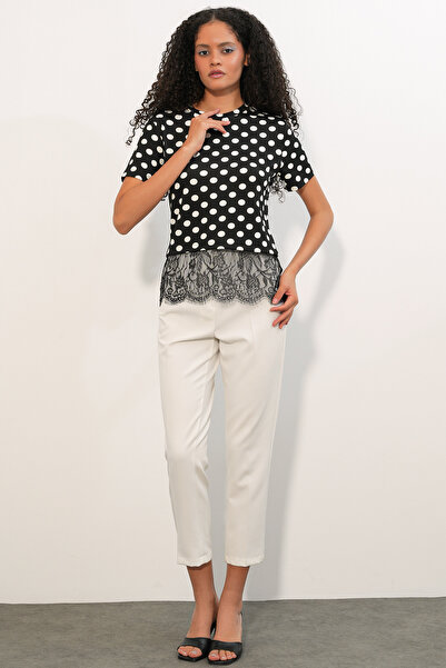 Modamorfo Women's Tulle Detailed Polka Dot Blouse 40018 - Black