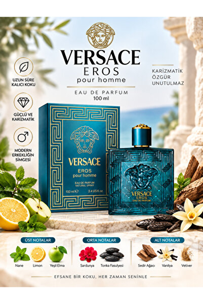 Versace Eros Pour Homme Eau de Parfum 100 ml – Aromatik, Odunsu ve Vanilyalı ...
