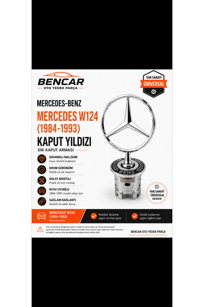 Universal Mercedes-Benz W124 (1984-1993) Kaput Yıldızı – Dik Kaput Arması