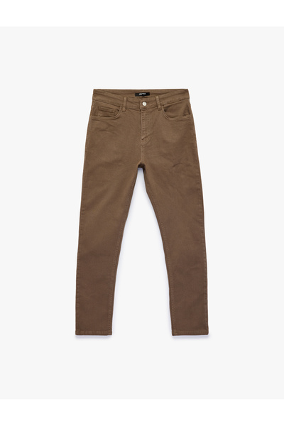 Koton Cotton Pocketed Buttoned Slim Fit Trousers