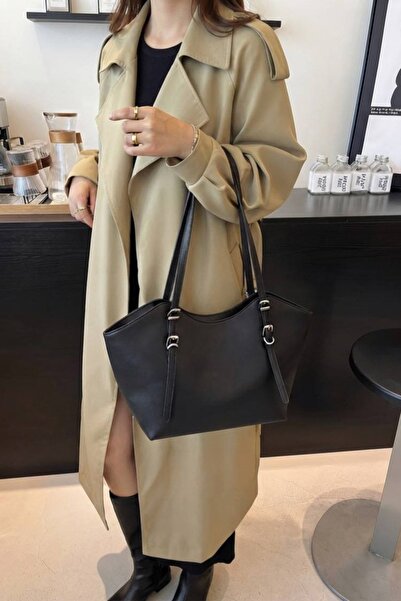 Livia Kadın Çift Askılı Tokalı Fermuarlı Büyük Boy Omuz Çantası Günlük Şık Tote Shopper Çanta