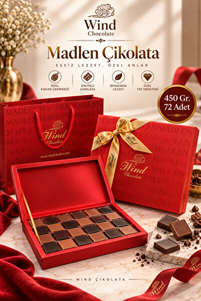 wind çikolata Hediyelik Madlen Kutu Çikolata - Kırmızı Renk 450 Gr.