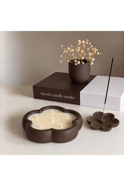 Moods Candle Studio 2’li Kahverengi Çiçek Mum ve Çiçek Tütsü Set
