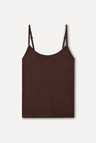 Mudo Women's Brown Fitted Open Collar Undershirt