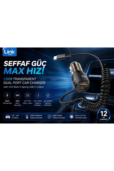 Linktech Araç Çakmaklık Süper Hızlı Şarj Aleti - 12V/24V Şeffaf Çift PD & QC ...