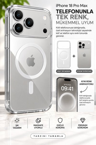 ELMALI STORE iPhone 18 Pro Max Compatible Animated Magsafe Hard Transparent C...